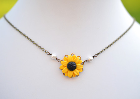 Bradley Delicate Drop Necklace in Golden Yellow Sunflower.