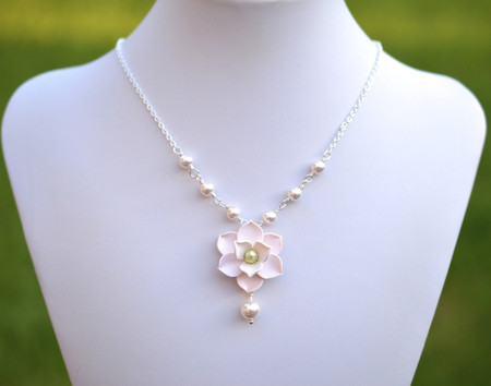 Lexie Centered Necklace in White Magnolia with Pearls