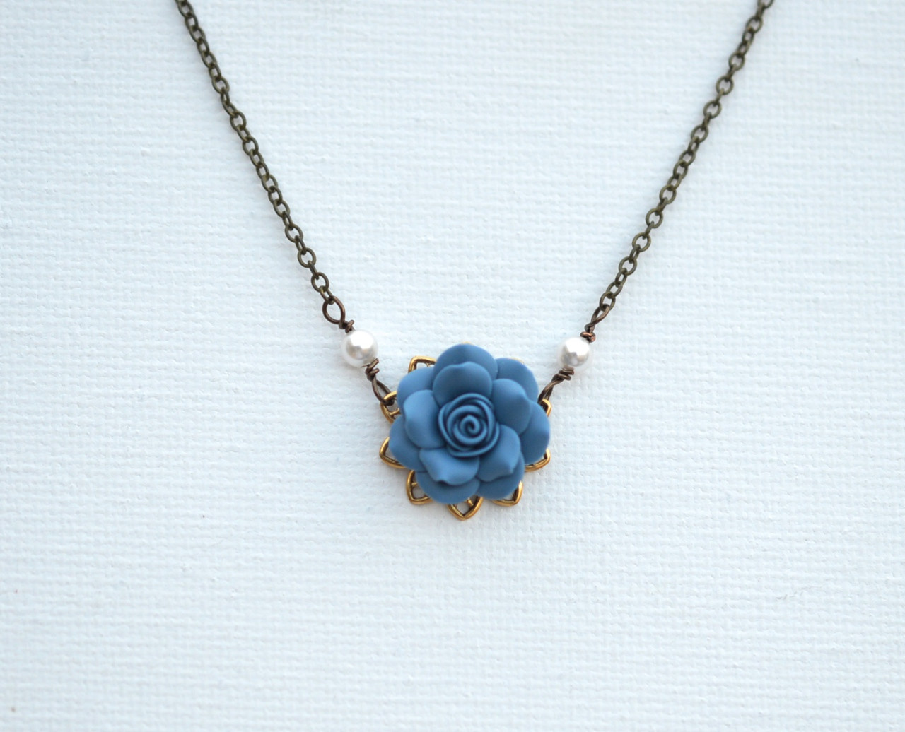 Delicate Drop Necklace in Dusty Blue Rose