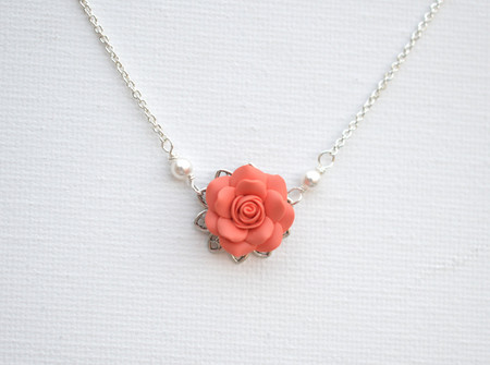 Bradley Delicate Drop Necklace in Coral Orange Rose