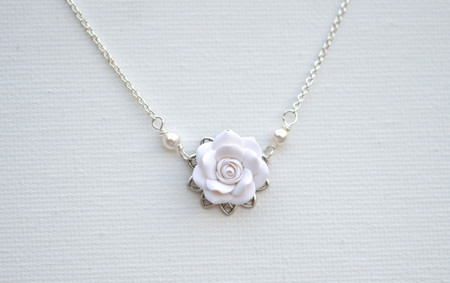 Bradley Delicate Drop Necklace in White Rose