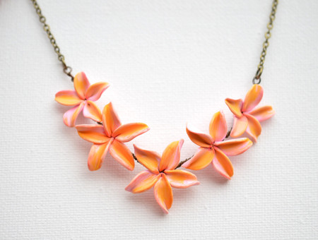 Leela Plumeria Centered Necklace in Pink and Yellow