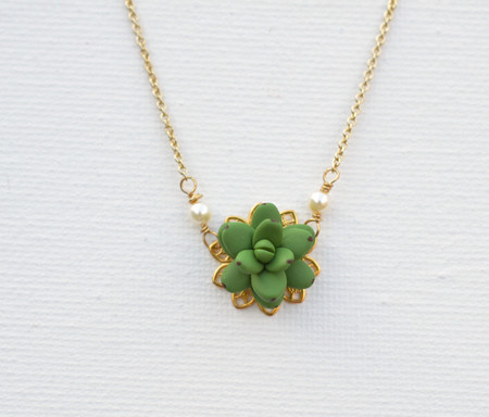 Bradley Delicate Drop Necklace in Fresh Green Succulent-2