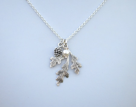 Oak Leaf and Pinecone Simple Drop Necklace