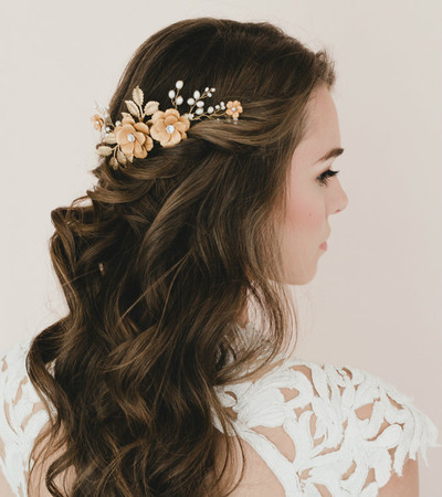 Margareth  Bridal Hair Comb in Gold Large Sakura /Cherry Blossom