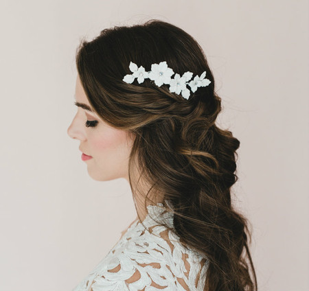 Tori Bridal Hair Comb in White Leaf Flowers and Leaves.