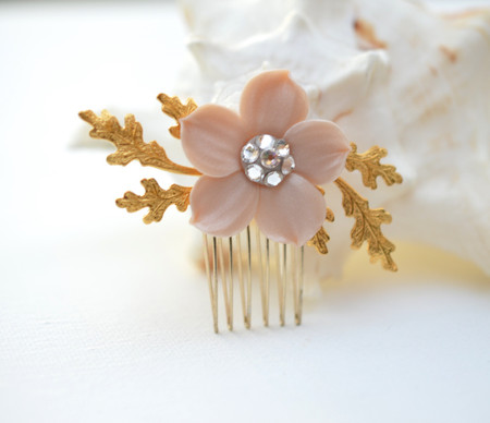 Dee Bridal hair Comb in Nude/Beige Single Petal Cherry Blossom