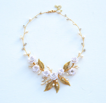 Kay Bridal Vine Necklace in White Cherry Blossom