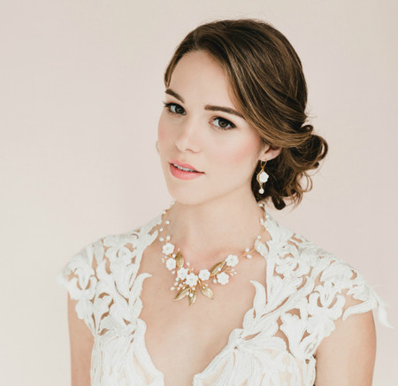 Kay Bridal Vine Jewelry Set in White Cherry Blossom. Set of 2