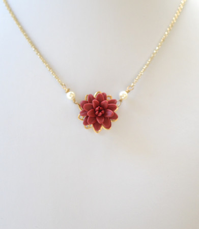Bradley Delicate Drop Necklace in Red Garnet Dahlia
