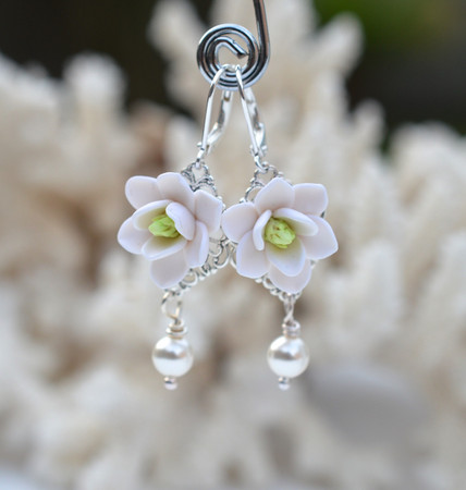 Richelle Statement Earrings in White Magnolia With Pearls