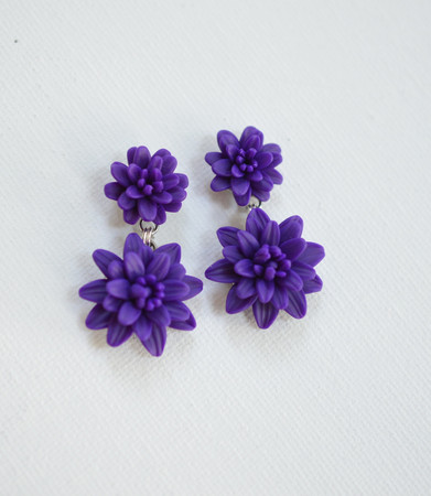 Loren Double Dahlia Earrings in Deep Purple