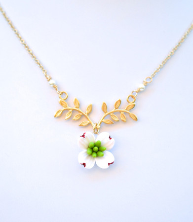 ATHENA Branch Drop Necklace in White Dogwood