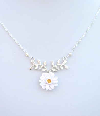 ATHENA Branch Drop Necklace in White Gerbera Daisy