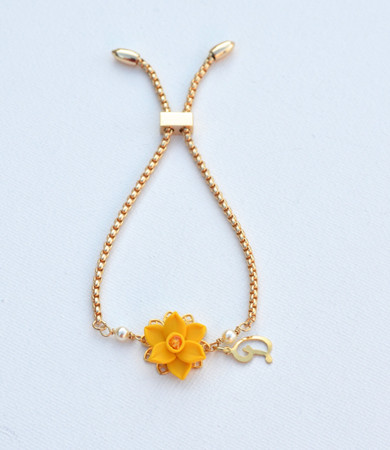 DARLENE Adjustable Bracelet in  Yellow Daffodil with Initial