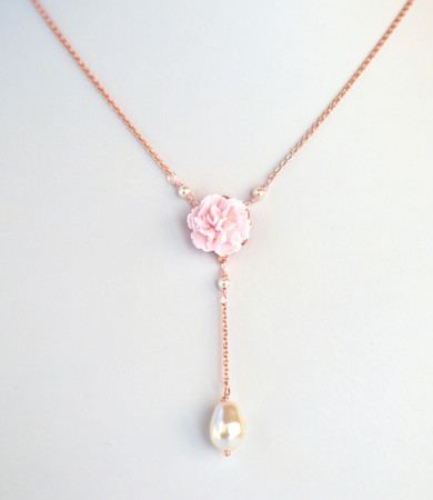 LILA  Y Drop Necklace  in Tiny Light Pink Carnation 