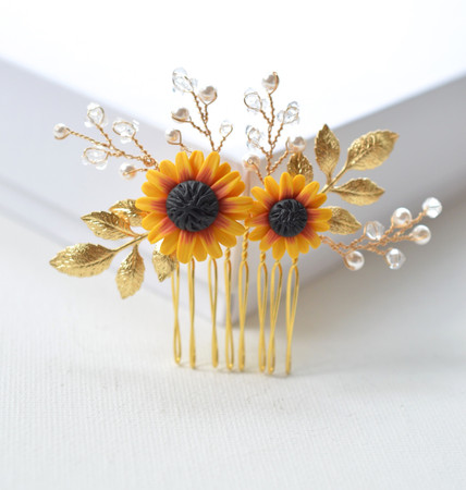 Angie Small Hair Comb in Red and Yellow Sunflower