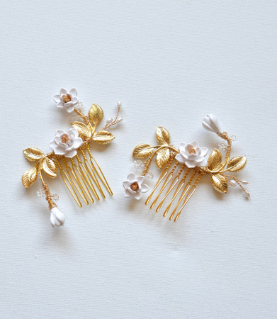 DINAH Hair Comb in White Magnolia Set of 2