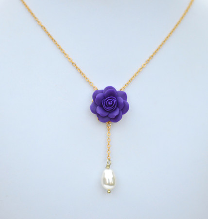 LUNA Y Drop Necklace  in Deep Purple Rose