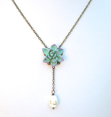 LUNA Y Drop Necklace  in Dusty Mint Purple Succulent