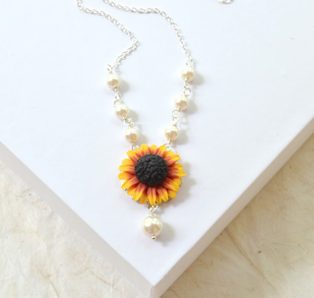 Lexie Centered Necklace in Red Yellow Sunflower