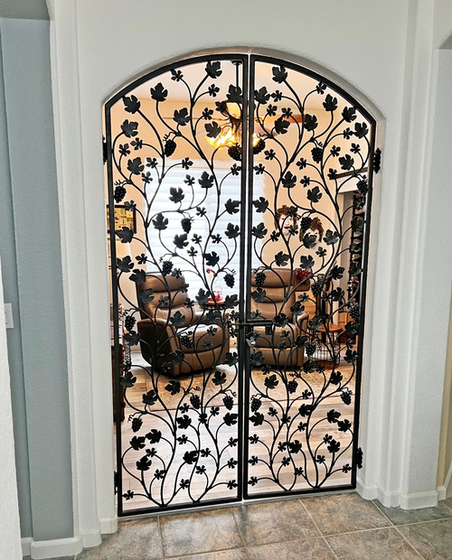 Artistic Grapevine Iron Wine Cellar Double Door