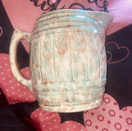 MORTON Pottery Works Beer BARREL PITCHER Spongeware Vintage Antique Spatterware Stoneware Large 80 ounce capacity 2 1/2 quarts 1950s