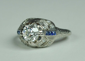 On Sale Art Deco Platinum Engagement Ring .90 carats
