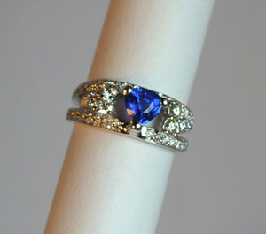 Modern Sapphire and Diamond Ring 14kt White Gold Ring