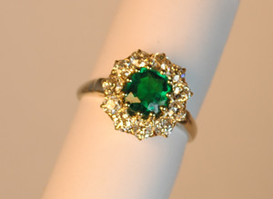 Vintage 14kt White and Yellow Gold Emerald & Diamond Ring 