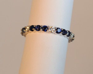 Platinum Diamond & Sapphire Eternity Band Shared Prong