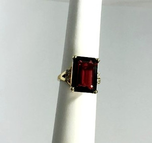 Large 8.5 Carat Garnet Ring with Diamonds 14kt Yellow Gold