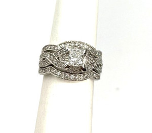 Estate 14kt  White Gold Diamond Engagement Ring Set 0.70ct Princess Cut