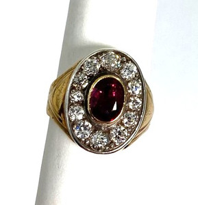 Handmade 18kt Victorian Ruby and Diamond Ring Unisex