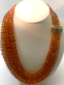 Three Strand Spessartine Garnet Necklace with Handmade Clasp