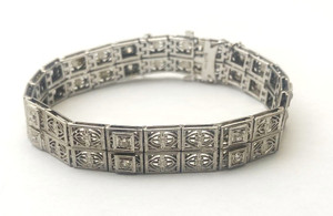 Art Deco Platinum & Diamond Filigree Line Bracelet 1.40ctw