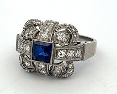 1940's Ladies Platinum Sapphire & Diamond Bow Ring