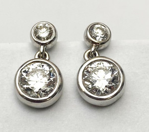 Modern Estate Bezel Set Diamond Drop Earrings