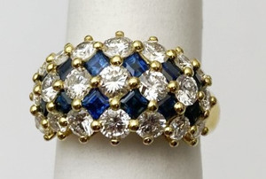 18kt Yellow Gold Sapphire and Diamond Checkerboard  Ring