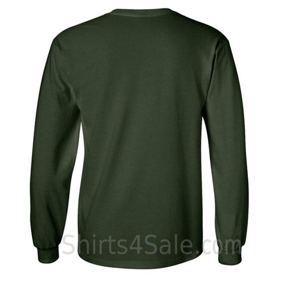 dark green cotton long sleeve mens tee shirt back view