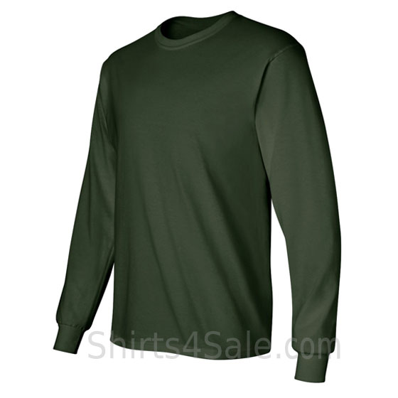dark green cotton long sleeve mens tee shirt side view