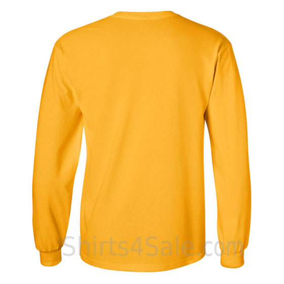 gold yellow cotton long sleeve mens tee shirt back view
