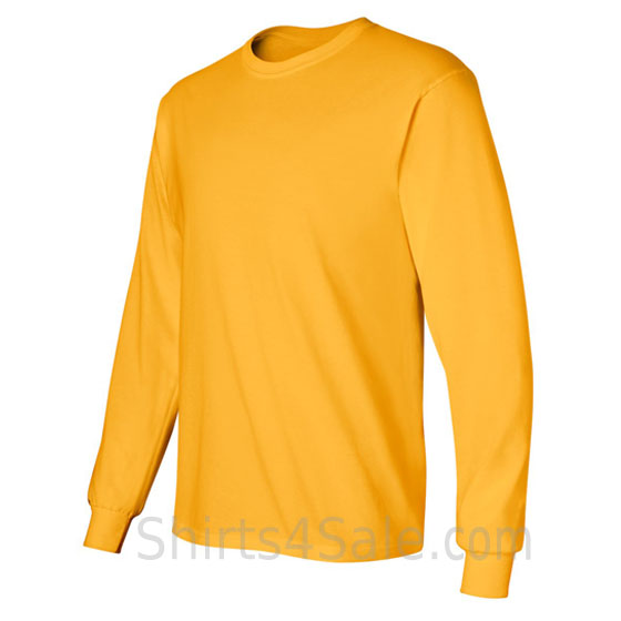 gold yellow cotton long sleeve mens tee shirt side view