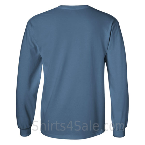 indigo blue cotton long sleeve mens tee shirt back view