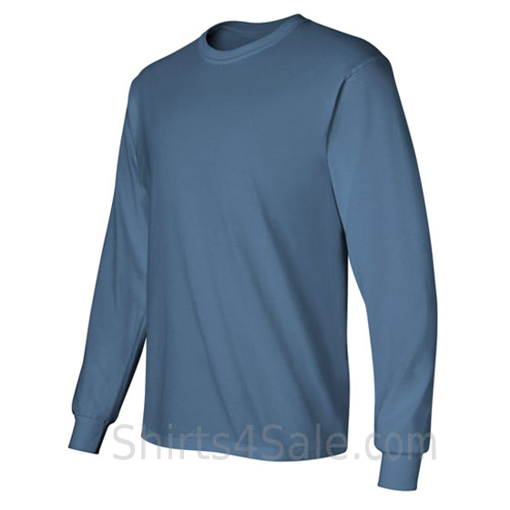 indigo blue cotton long sleeve mens tee shirt side view