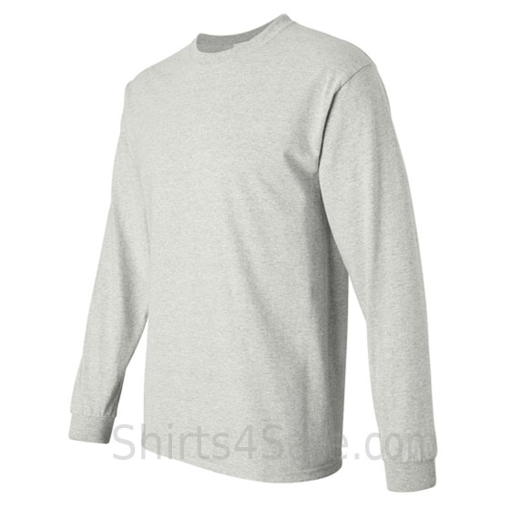 light gray cotton long sleeve mens tee shirt side view