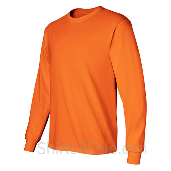 orange cotton long sleeve mens tee shirt side view