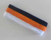 Navy orange white stripe terry sport headband for sweat