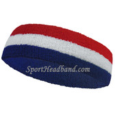 American Flag Color Striped Terry Sport Headband for sweat (Blue / White / Red)