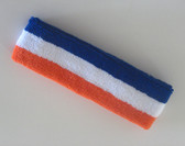 Blue white orange stripe terry sport headband for sweat